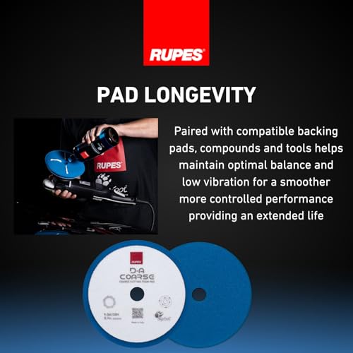 Image of RUPES 9.DA150H Pack of 1 Blue D-A Coarse Cutting Foam Pad 150mm | Ideal for Paint Correction & Gloss Enhancement | Mild to Severe Defect Removal | Compatible with 5 inch Backing Plate