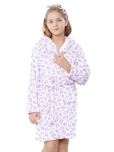 Image of Umeyda Girls & Women Fleece Hooded Robes, Soft Fuzzy Bathrobe Warm Plush Fluffy Bath Robe for Kids Womens