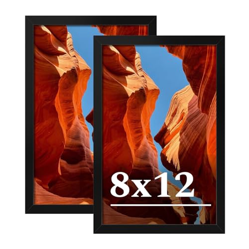 Veleclo 8x12 Picture Frame Set of 2 8 x 12 Black Picture Frame with HD Plexiglas 8 by 12 Poster Frame Display Frame for Vertical or Horizontal Presenting Spatial Aesthetics-Form & Light Series