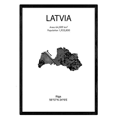 Nacnic Affiche de la Lettonie. Lames de pays et de continents du monde. Taille A4 avec cadre