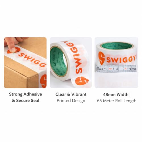 Image of Swiggy Food Packaging Tape | Very Strong Adhesive Tape | Suitable For E-Commerce | Packaging Material For Small Food Business | (48 Mm /2 Inch X 65Meter) (Pack Of 6),White | Very strong adhesive tape | Suitable for E-Commerce | Packing material for small food business
