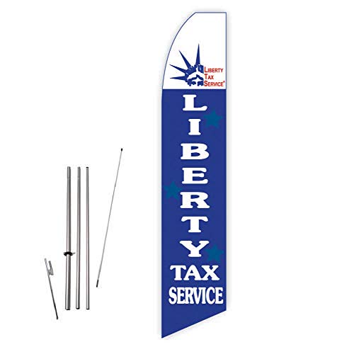 Liberty Tax Service (Blue) Super Novo Feather Flag - Complete with 15ft Pole Set and Ground Spike
