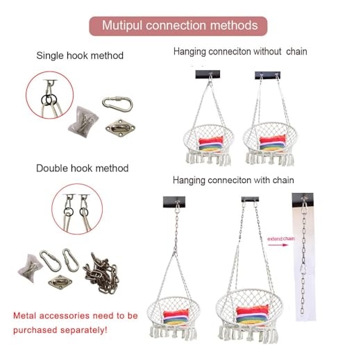 Hanging Rope Hammock Lounger Chair Macrame Porch Swing for Indoor Outdoor Home Bedroom Patio Deck Yard Garden,Include Hooks No Ceiling Mount Set-Small