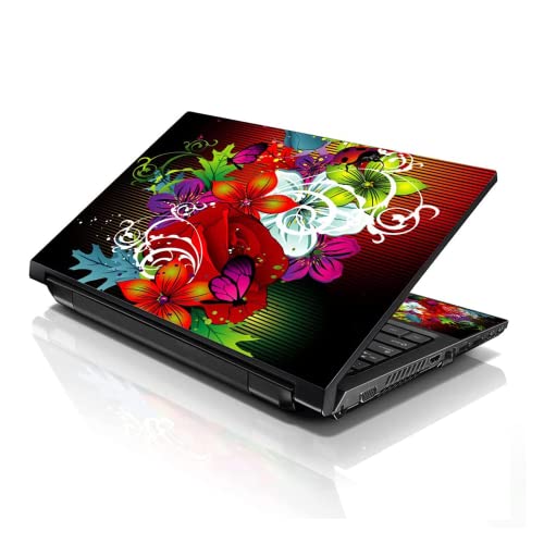 Image of LSS 17 17.3 Inches Laptop Notebook Skin Sticker with 2 Wrist Pads - Reusable Cover Protector Vinyl Sticker Cover Decal Fits 17 inch - 19 inch HP Asus Acer Samsung - Colorful Floral Pattern