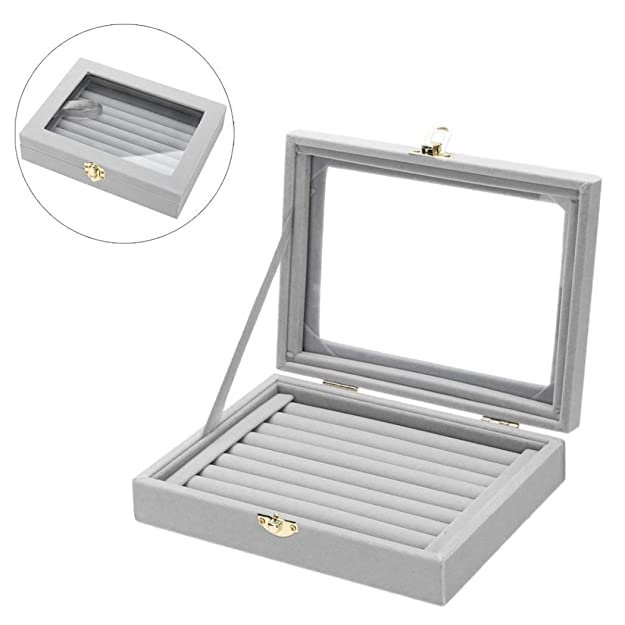 Image of Velvet Jewelry Drawer Organizer Tray Stackable Jewelry Tray for Drawer and Storage Display Rings and All Other Jewellery Needs (Ring Box Grey, Grey)