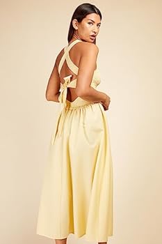Butter Yellow Tie Back Shirred Midi Dress, Butter, 42 : Buy Online at Best  Price in KSA