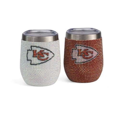 The Memory Company Officially Licensed 2-Pack Bling SS Stemless Wine Tumblers, Kansas City Chiefs