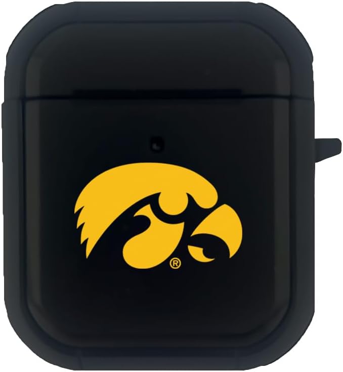 Collegiate Durable Black Cover for Apple AirPods (1st/2nd Generation) Case with Carabiner - Iowa Hawkeyes