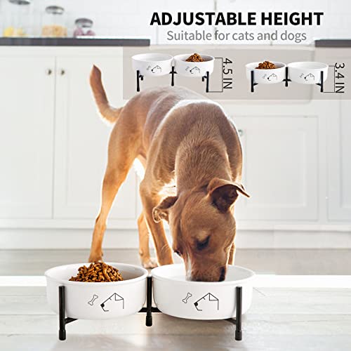 6 Inch Ceramic Dog Bowls Set With Metal Stand, 22 Ounces White Double Round Bowl For Water And Food, Elevated Pet Feeder Dishes For Small&Medium Dogs, Cats, Set Of 2 #TOP4