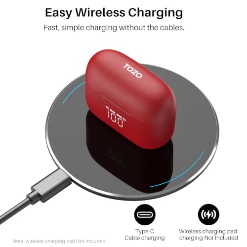 Image of TOZO T20 Wireless Earbuds, Bluetooth 5.3 Headphones with 97H Playtime, IPX8 Waterproof, Dual Mic ENC Call Noise Cancelling, Deep Bass Sound, LED Display, Wireless Charging Case