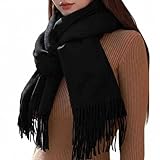 [RIIQIICHY] マフラーレディーストール結婚式 大判 ストールレディース 無地 誕生日プレゼント クリスマスプレゼント ブラック