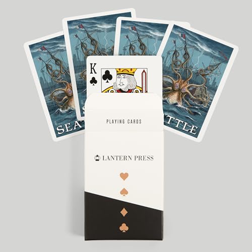 Lantern Press Seattle Washington Kraken Attacking Ship Naipes Poker miniatura 6