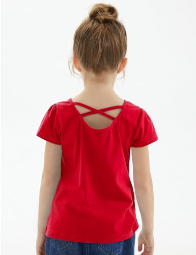 Image of Noomelfish Girls Criss Cross Back T-Shirts Short Puff Sleeve Tee Tops (5-12 Years)