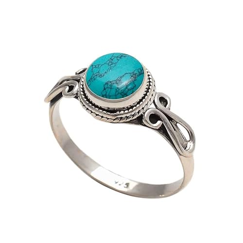 Turquoise Stone Ring, Handmade 925 Sterling Silver Rings For Women Girls, Natural Gemstone Ring Us Size 7 Solitaire Ring, Round Stone Ring, Minimalist Birthstone Gift Jewelry For Her #TOP7