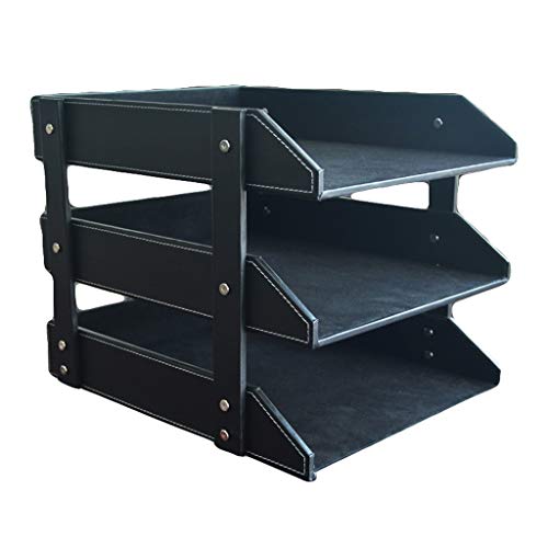 Preisvergleich Produktbild Lederfeile Informationsregal Dreistufiges Desktop-Lagerregal Hochwertige Bürobedarfsartikel for Geschäftsmode (Color : Black)