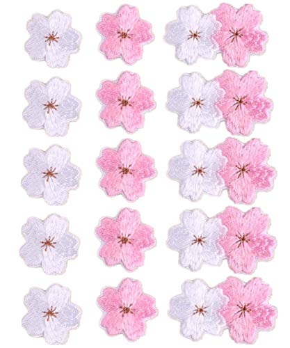 Mscftfb SCJ-PATCHESSAKURA15 15 Pieces Sakura Iron On Patches Flower Embroidered Applique Patches Sew cover