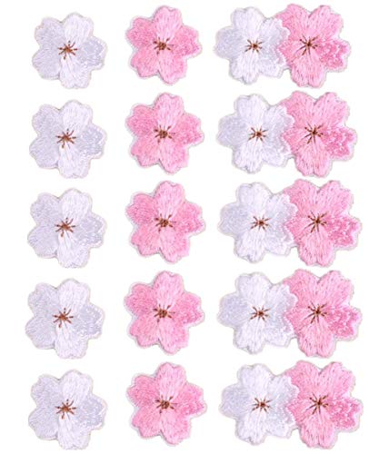 MSCFTFB 15 Pieces Sakura Iron on Patches Flower Embroidered Applique Patches Sew on Badge Stickers for Clothes Jackets Backpack Repairing Decorations