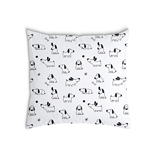 TherapieWelt Kinderkissen Zirbenkissen Therapiekissen Kopfkissen Zirbenholzkissen Baumwolle Bezug mit Reißverschluss für Kinder gegen Schlafprobleme 45x45cm Hund weiß schwarz