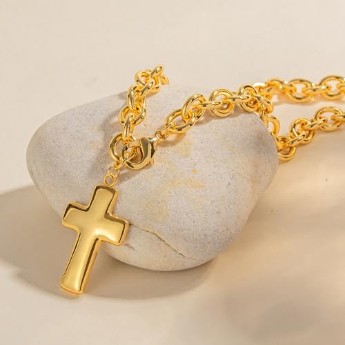 18k Gold Cross Charm Necklace for Women Trendy Star Pendant Necklace Toggle Clasp Necklaces3
