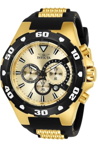 Image of Invicta Silicone Pro Diver Analog Gold Dial Men Watch-24682, Silver Band