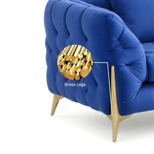 Image of Chesterfield Velvet Upholstery 3-Seater with Armchair and Footrest, Design in 3+1+Footrest Sofa for Living Room, Bedroom, Hallways (Blue 2)