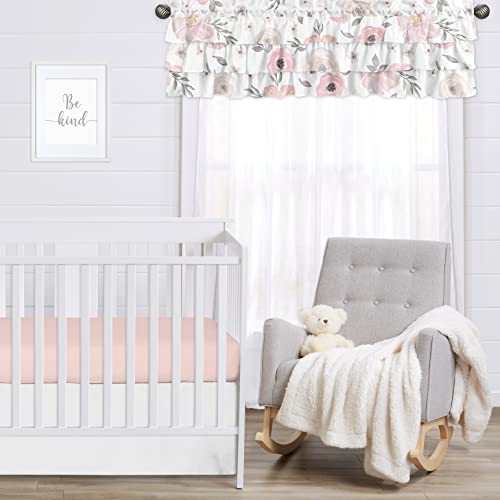 Image of Sweet Jojo Designs Window Valances (Pink /Grey Boho Floral) for Girls, Kids, Baby /Nursery Room, Kitchen, Bathroom, Bedroom, Treatment Valance Curtain (Tiered, Ruffled, Watercolor, Flower, Elegant Rose)