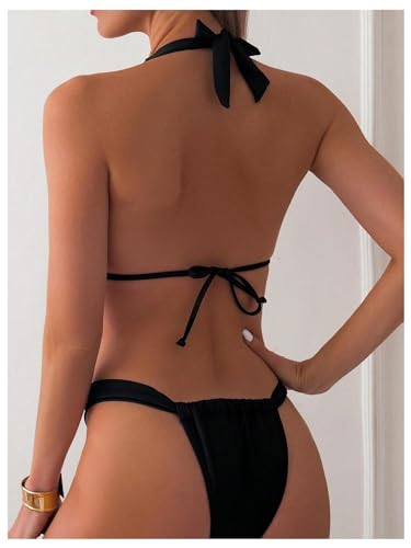 SOLY HUX Women's Two Piece Swimsuit Halter Triangle Tie Knot Bathing Suit Thong Bikini Sets4