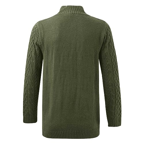 Mens Pullover Sweaters Cable Knit Quarter Button Sweater Stand Collar Textured Sweater Fall Winter Knitwear3