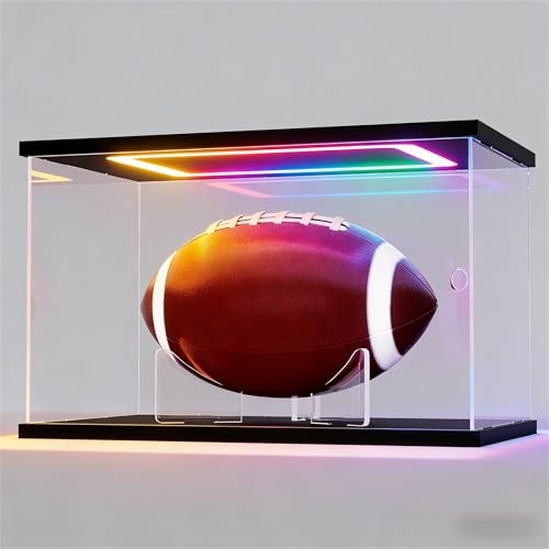 Sheenory Acrylic Football Display Case RGB LED Lights,