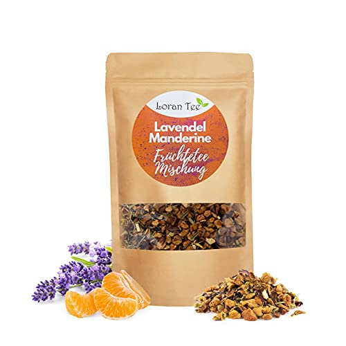 Loran Tee Lanvendel-Mandarine Früchtetee 150g, Standbodenbeutel mit losem Tee, Tee mit Fruchtstücken Aroma, vegan Cover
