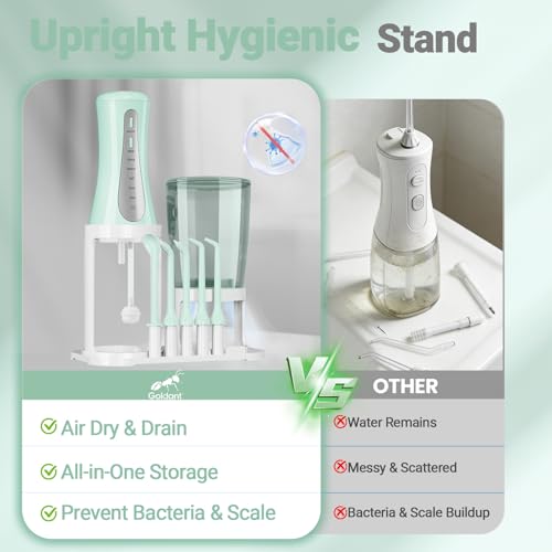 Image of 2026 New 350ML Water Flosser with Drainage & Storage Stand, Keeps Dry & Clean, 5 Modes, 360Nozzle, Cordless Rechargeable, IPX7 Waterproof, Portable for Home & Travel (Green)