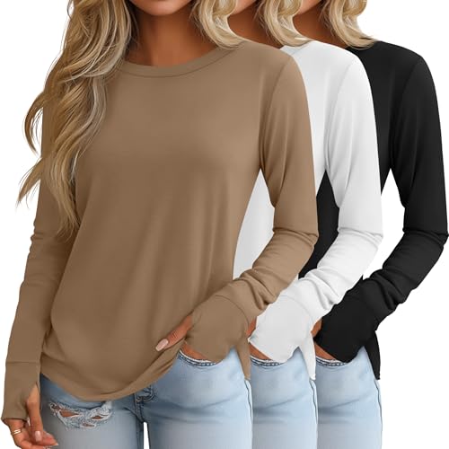 Huukeay 3 Pack Women's Long Sleeve Shirts with Thumb Holes,