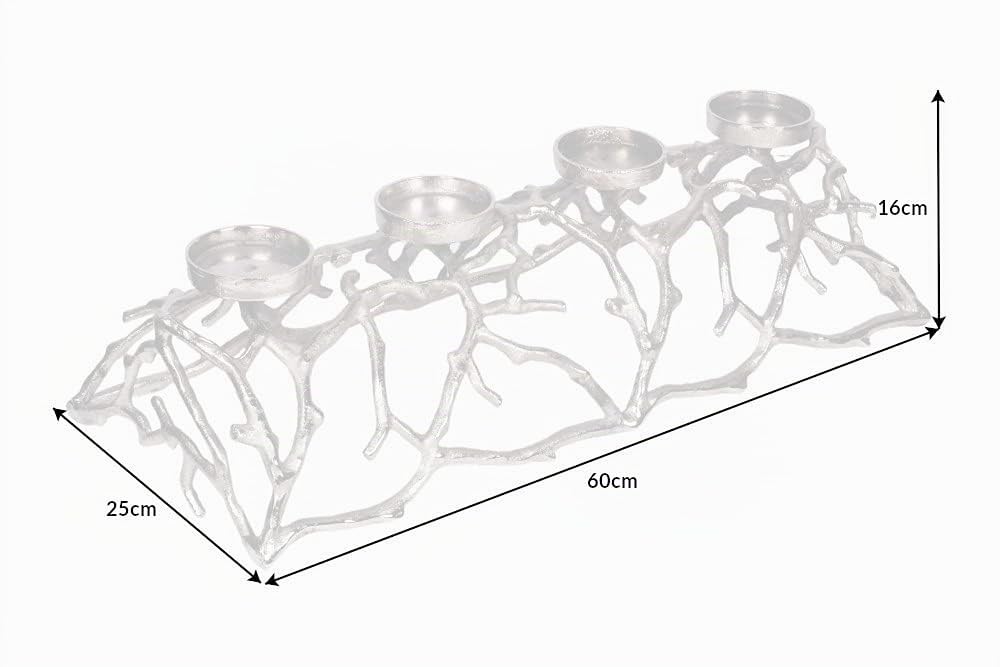 Eleganter Kerzenhalter Abstract 60cm Silber für 4 Kerzen Kerzenständer Adventskranz aus Aluminium Tischkranz für Stumpenkerzen