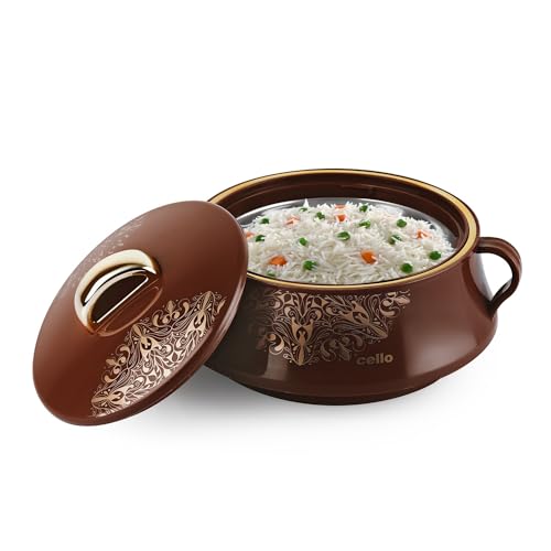 Image of CELLO Midas Casserole Hot Pot Box for Daily Use & Kitchen 1500 ml, Brown | BPA Free Serving Inner Steel Insulated Food Grade Airtight Sturdy Handle Casseroles Case Set for Roti Chapati Rice Biryani