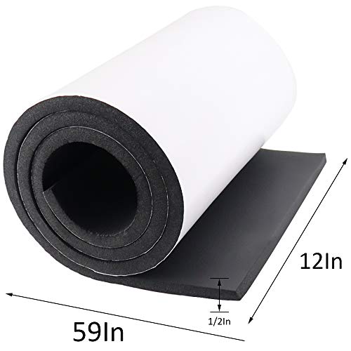 Image of DGSL Foam Insulation Neoprene Sheets with Adhesive, 12''W x 59''L x 1 /2''T | Weatherproof Soundproof Padding for Automotive, Multi-Function Soundproof Large Closed Cell Neoprene Rubber Roll, Black