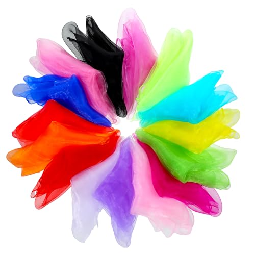 Prasacco 60 Pcs Dance Scarves, 24 x 24 Inches Juggling Scarves 15 Colors Square Juggling Scarf Props Nylon Movement Scarf for Children's Performance and Dance Props