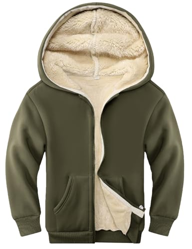 Image of Kids Sherpa Lined Zip Up Hoodie Winter Warm Fleece Jacket 4-15Y