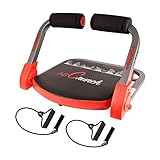 Ab workout equipment, Abdominal Exercise Machine with Resistance Bands and Sports Action DVDs, Stair Master Cruncher, Total Body Muscle Building for Home Gym Office ( Red )