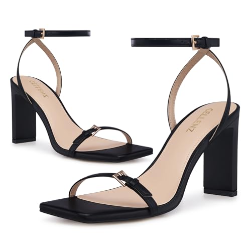 Strappy Women High Heels: 3.4 Inch Sexy Wide Heel Sandals, Square Open Toe Heeled, Comfortable Prom Party Wedding Shoes3