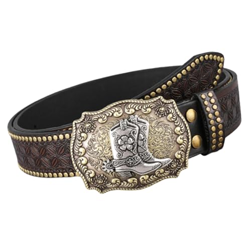Leather Embossed Belt Adjustable Fashion Personalities Carved Buckle Western Metal Punk Rock Style Jeans Belt