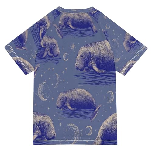 Boys Short Sleeve T-Shirts Manatee Heart Moon Rashguard Kids Swim Shirts Sun UPF 50+2