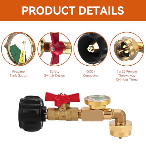 Propane Refill Adapter with Valve and Gauge