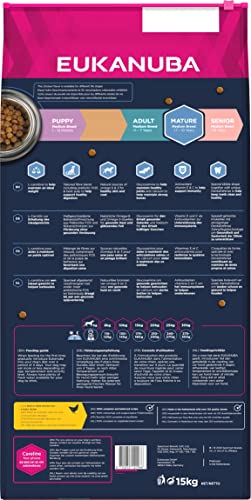 Eukanuba Hundefutter mit frischem Huhn für mittelgroße Rassen, Premium Trockenfutter für reife Hunde, 15 kg
