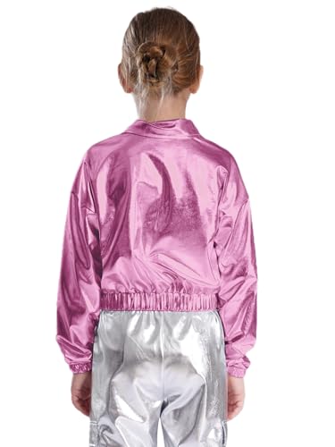 Kids Girls Shiny Metallic Jacket Coat Long Sleeve Flip Collar with Flap Pockets Jazz Hip Hop Blazer Dancewear2
