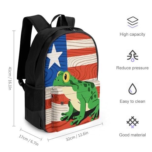 Supdreamc Polyester Daypack Bookbag for Gym Business Bicycle - Large Capacity Multipurpose Anti-Theft Carry On Bag, Puerto Rico Flag Frog Art Travel Hiking Daypack2