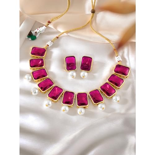 Image of Peora Traditional Crystal Necklace & Jewellery Set Gift for Women