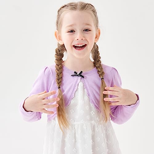 Image of Girls' Baby Cardigan Children's Knitted Sweater Front Open Long Sleeved Dress Cover up One Button Closure Top (as1, Age, 6 Years, 7 Years, Taro Purple)
