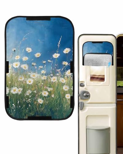 LEOKOTI RV Door Window Shade, Spring Floral Blackout RV Window Shades Foldable, Modern Oil Painting Pastoral Flower Green White Privacy Insulation Car Covers 16