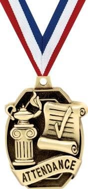 Crown Awards Academic Medals- 2" Gold Attendance Medals