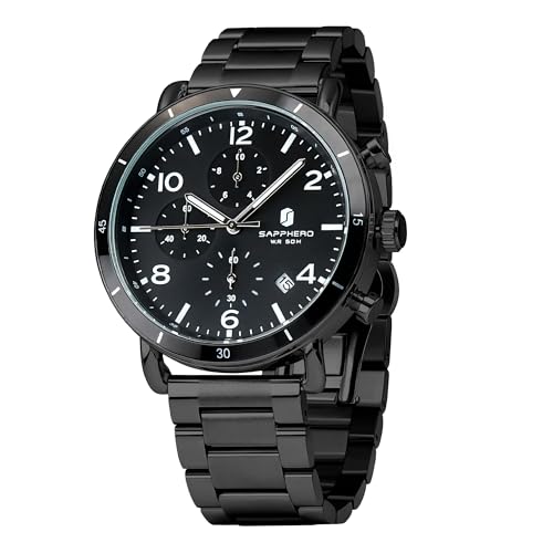 Image of Sapphero Chronograph Watch for Men - Analog Quartz Waterproof Stainless Steel Casual Luxury Date Watch - Gift for Men